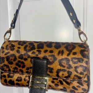 Leopard Print Women's Shoulder Bag with Black Strap
